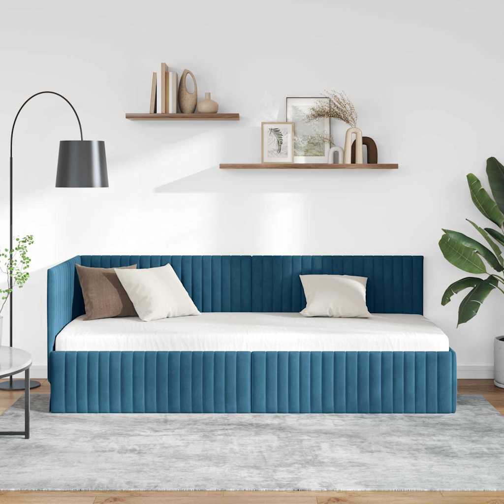 Corner Bed Frame with Headboard Blue 80 x 200 cm Velvet