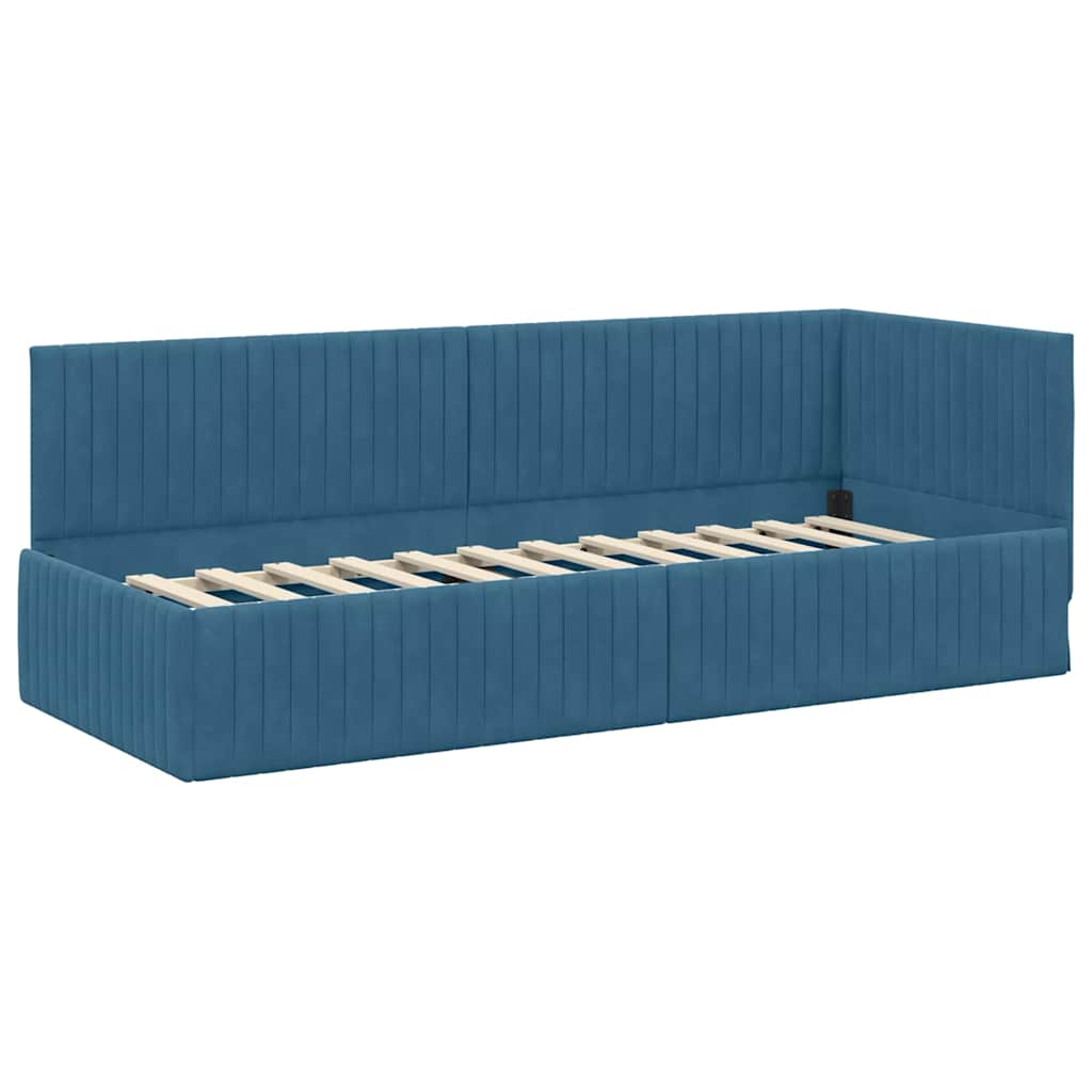Corner Bed Frame with Headboard Blue 80 x 200 cm Velvet
