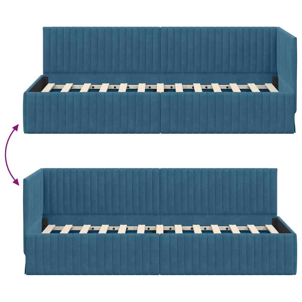Corner Bed Frame with Headboard Blue 80 x 200 cm Velvet