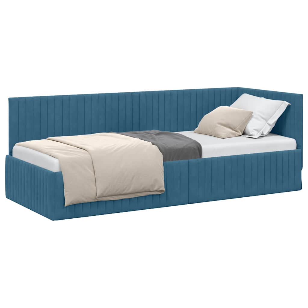 Corner Bed Frame with Headboard Blue 80 x 200 cm Velvet