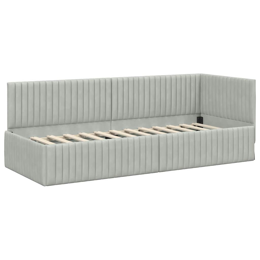 Corner Bed Frame with Headboard Light grey 80 x 200 cm Velvet