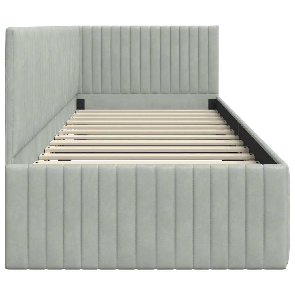 Corner Bed Frame with Headboard Light grey 80 x 200 cm Velvet