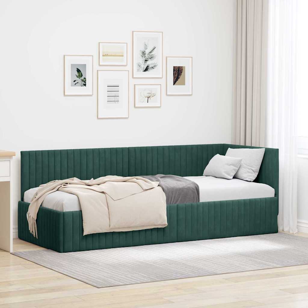 Corner Bed Frame with Headboard Dark green 80 x 200 cm Velvet