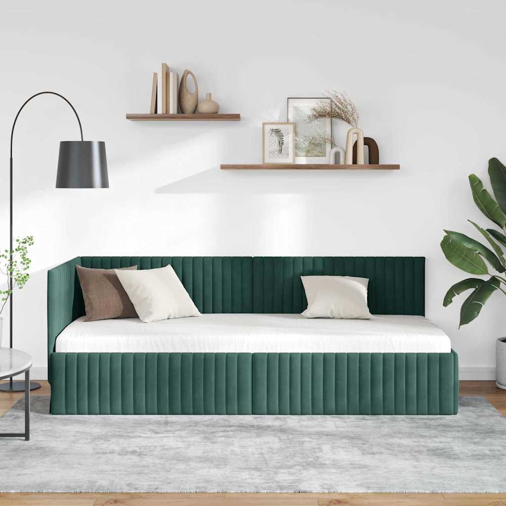 Corner Bed Frame with Headboard Dark green 80 x 200 cm Velvet