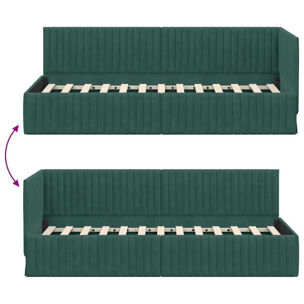 Corner Bed Frame with Headboard Dark green 80 x 200 cm Velvet