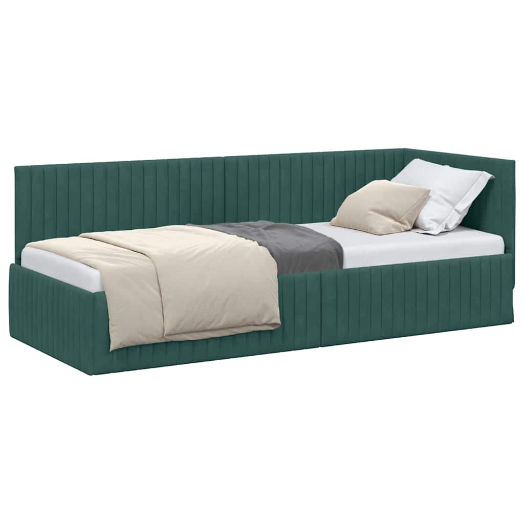 Corner Bed Frame with Headboard Dark green 80 x 200 cm Velvet