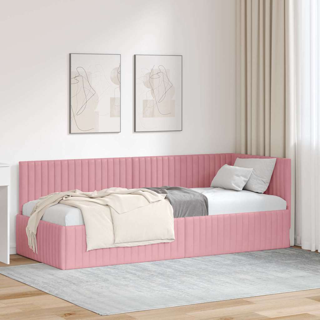 Corner Bed Frame with Headboard Pink 80 x 200 cm Velvet