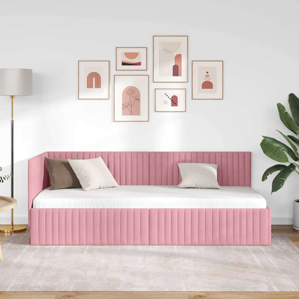 Corner Bed Frame with Headboard Pink 80 x 200 cm Velvet