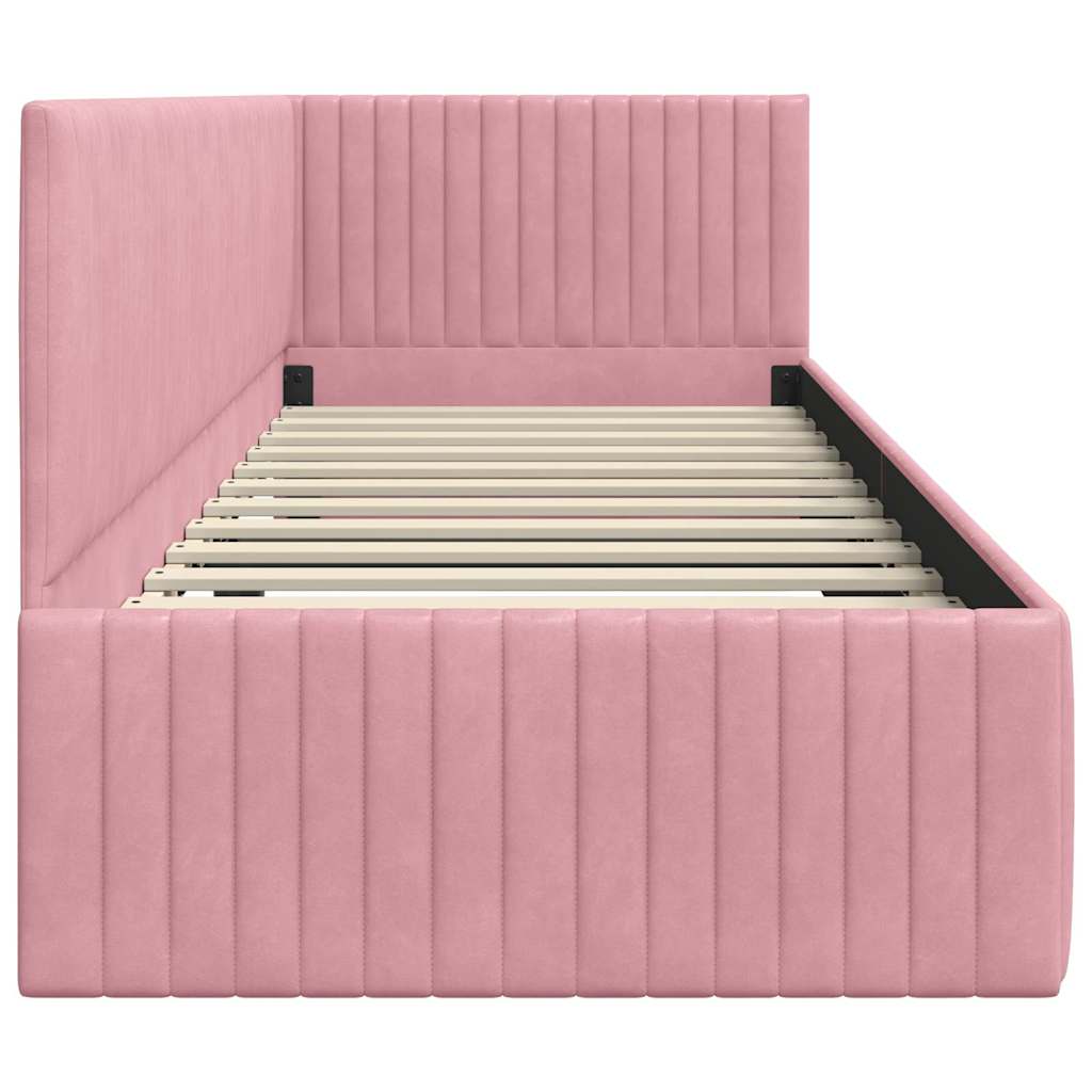 Corner Bed Frame with Headboard Pink 80 x 200 cm Velvet