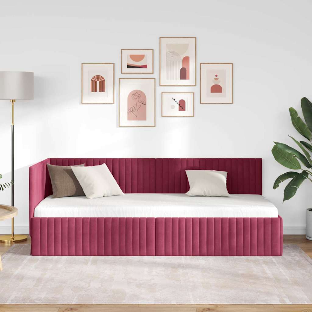 Corner Bed Frame with Headboard Wine red 80 x 200 cm Velvet