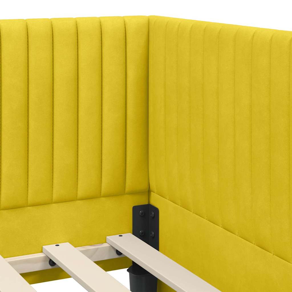 Corner Bed Frame with Headboard Yellow 80 x 200 cm Velvet