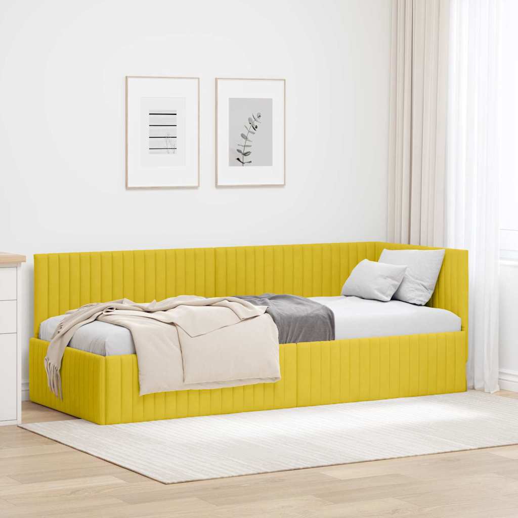 Corner Bed Frame with Headboard Yellow 80 x 200 cm Velvet