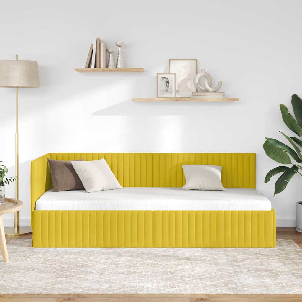 Corner Bed Frame with Headboard Yellow 80 x 200 cm Velvet