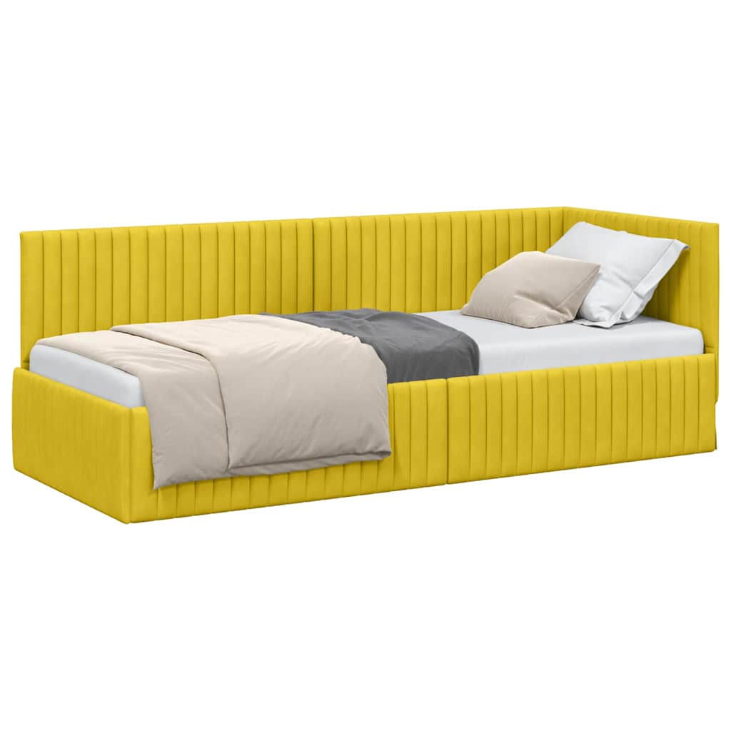 Corner Bed Frame with Headboard Yellow 80 x 200 cm Velvet