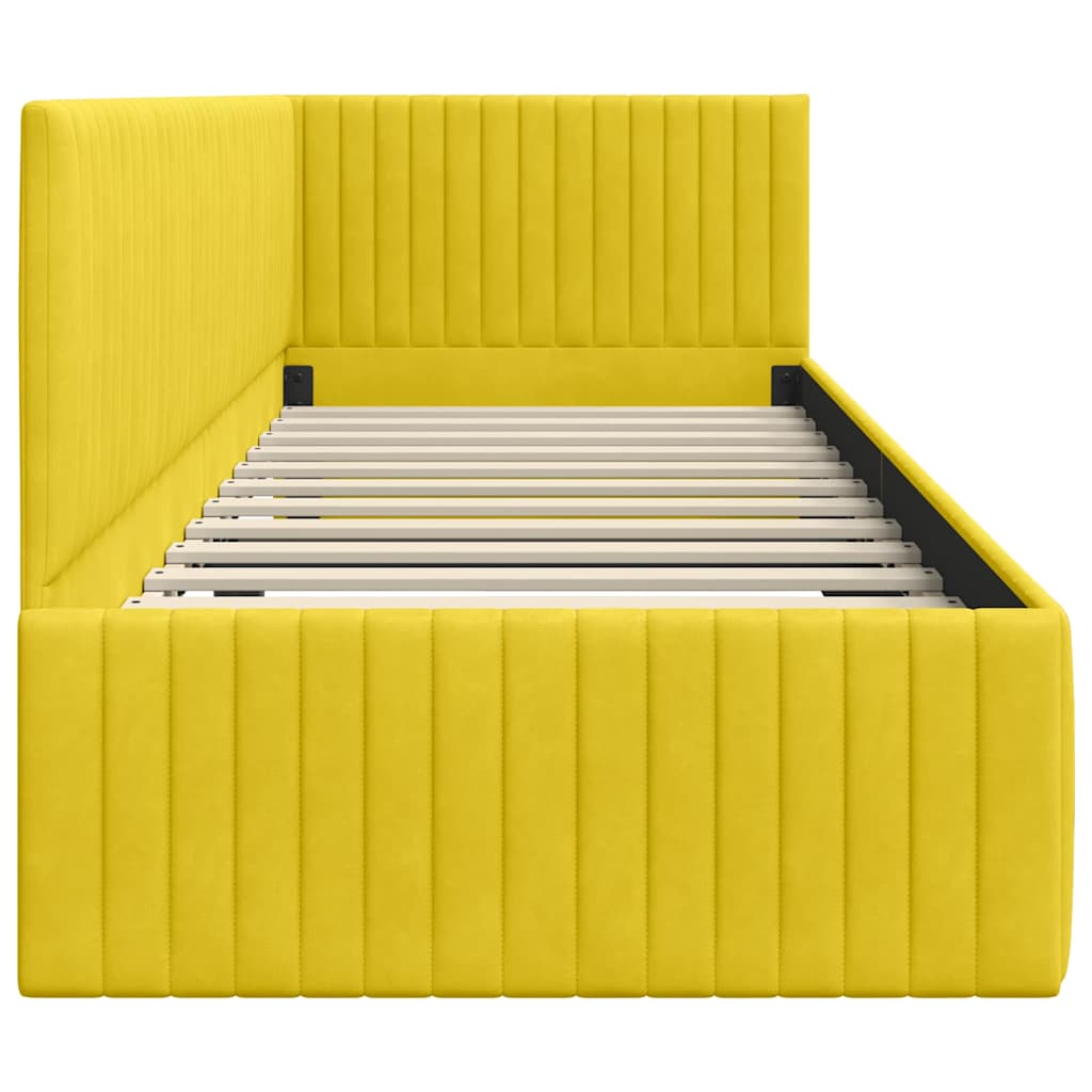 Corner Bed Frame with Headboard Yellow 80 x 200 cm Velvet