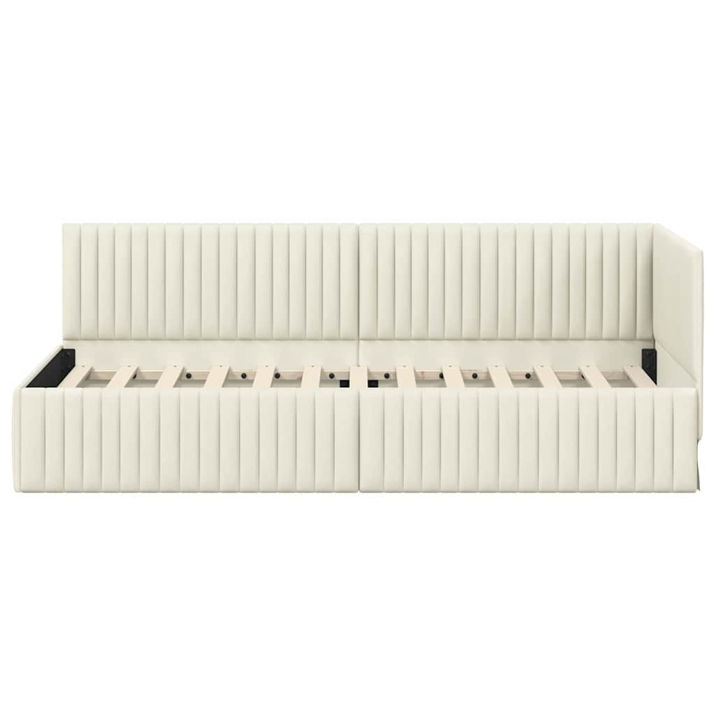 Corner Bed Frame with Headboard Cream 80 x 200 cm Velvet