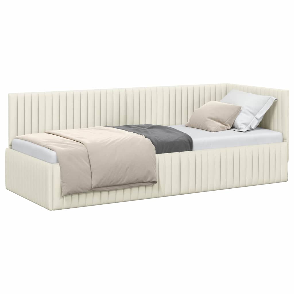 Corner Bed Frame with Headboard Cream 80 x 200 cm Velvet