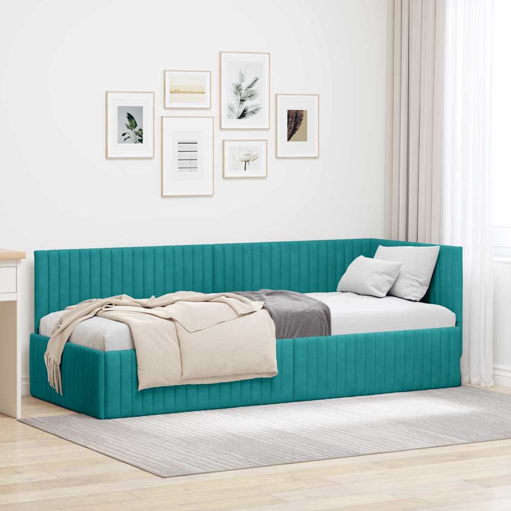 Corner Bed Frame with Headboard Turquoise 80 x 200 cm Velvet