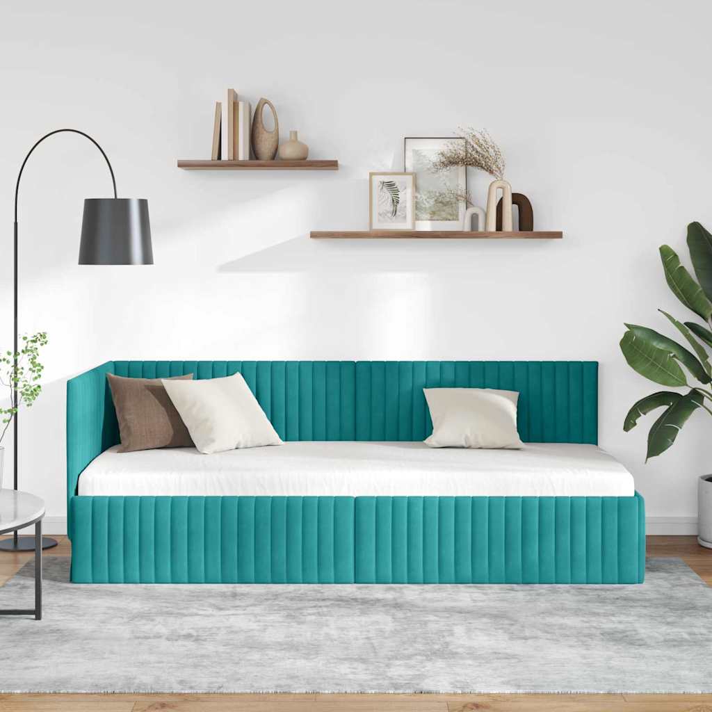 Corner Bed Frame with Headboard Turquoise 80 x 200 cm Velvet