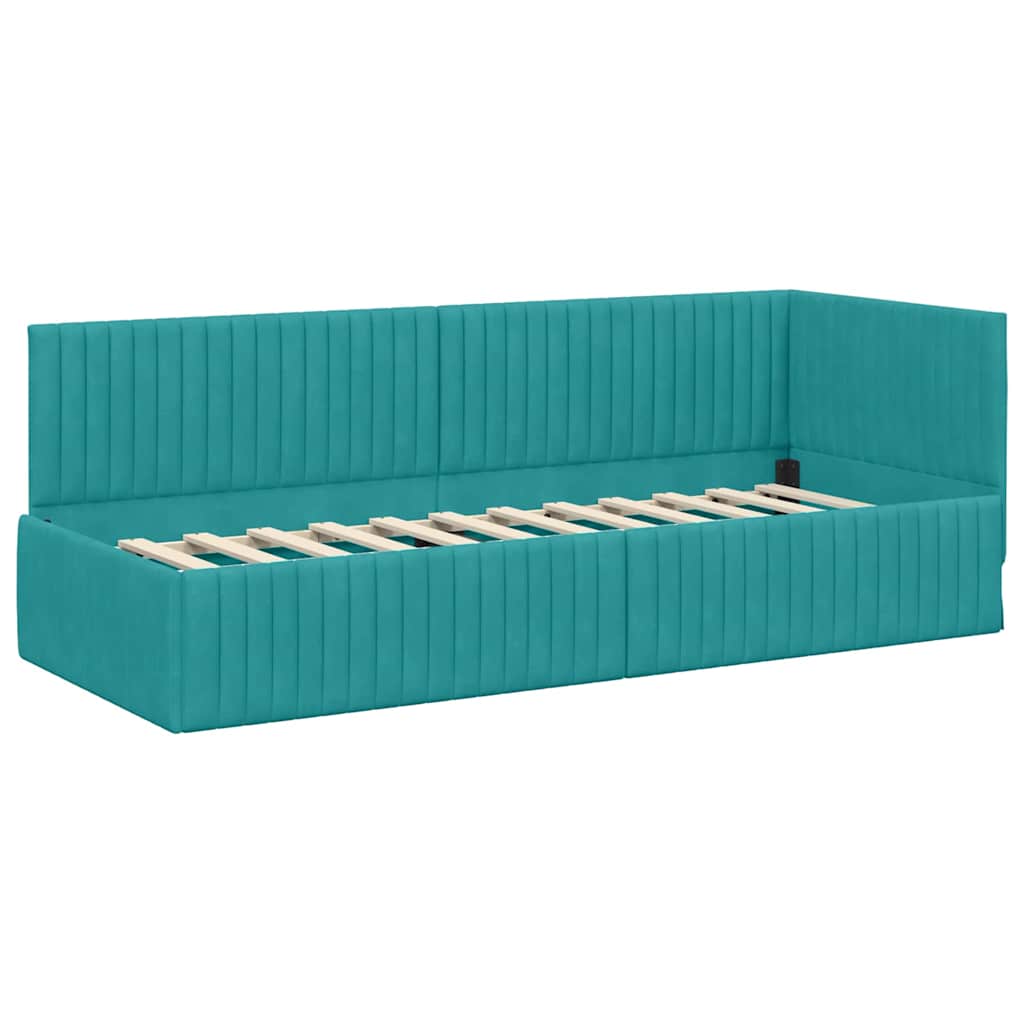 Corner Bed Frame with Headboard Turquoise 80 x 200 cm Velvet