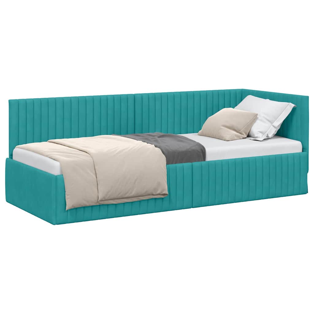 Corner Bed Frame with Headboard Turquoise 80 x 200 cm Velvet