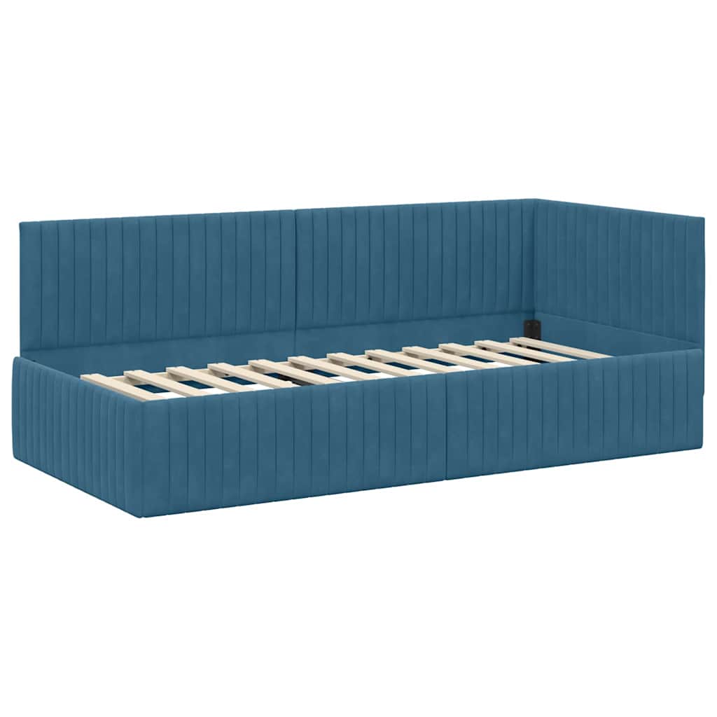 Corner Bed Frame with Headboard Blue 90 x 190 cm Velvet