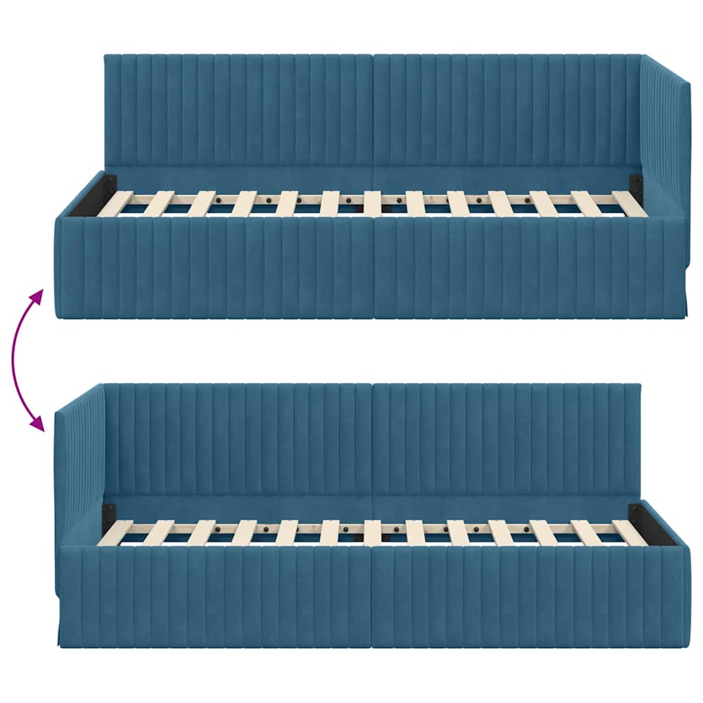 Corner Bed Frame with Headboard Blue 90 x 190 cm Velvet