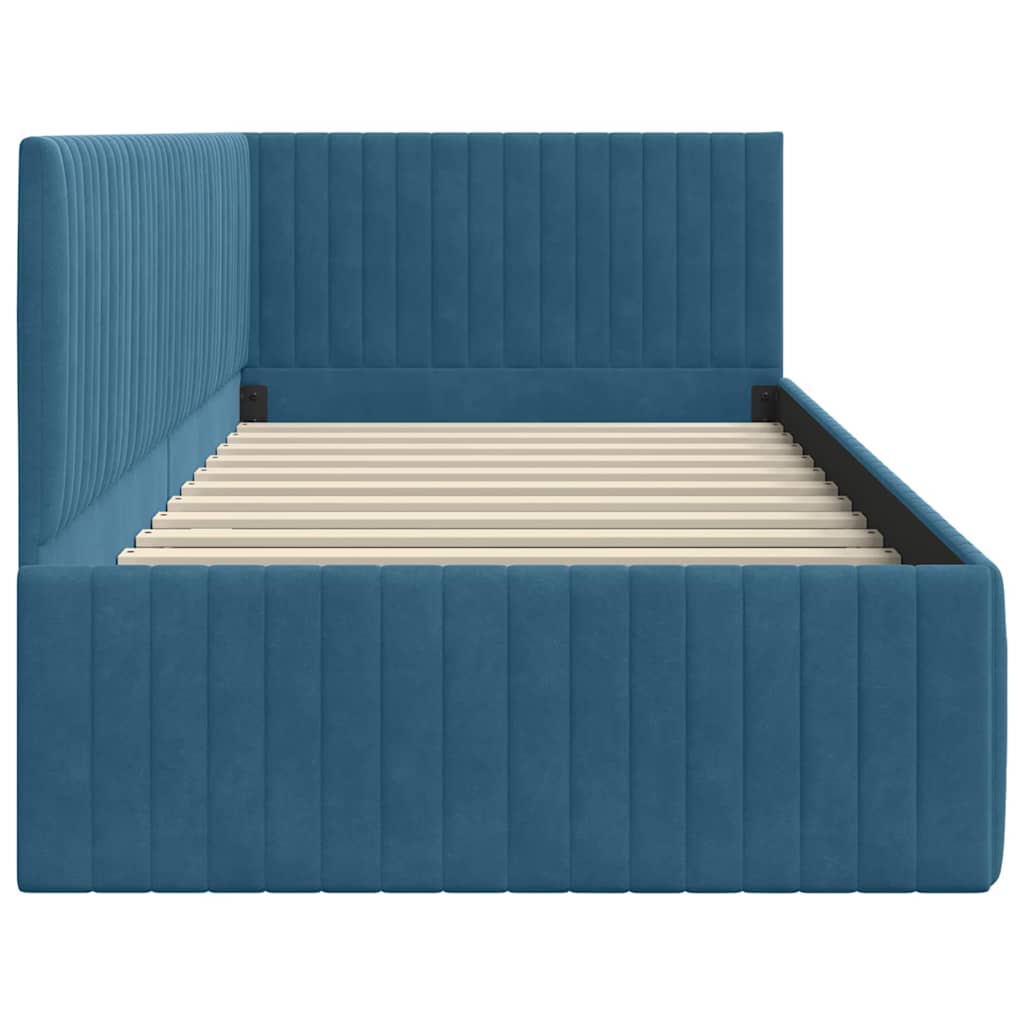Corner Bed Frame with Headboard Blue 90 x 190 cm Velvet