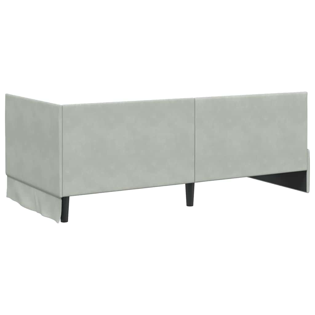 Corner Bed Frame with Headboard Light grey 90 x 190 cm Velvet