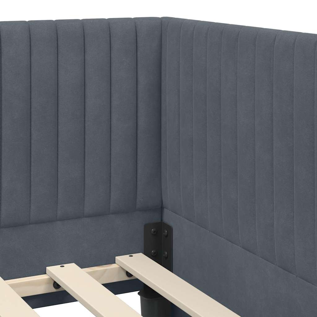 Corner Bed Frame with Headboard Dark grey 90 x 190 cm Velvet