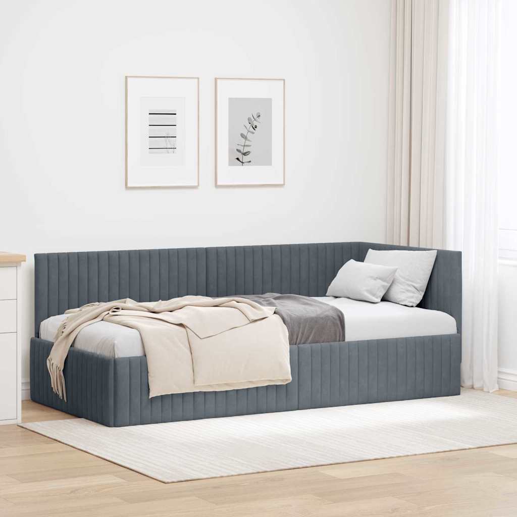Corner Bed Frame with Headboard Dark grey 90 x 190 cm Velvet