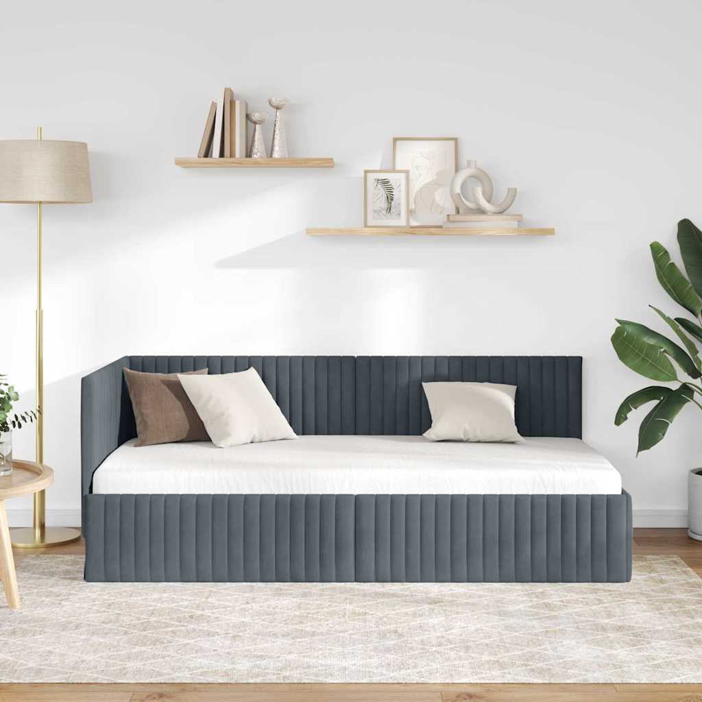Corner Bed Frame with Headboard Dark grey 90 x 190 cm Velvet