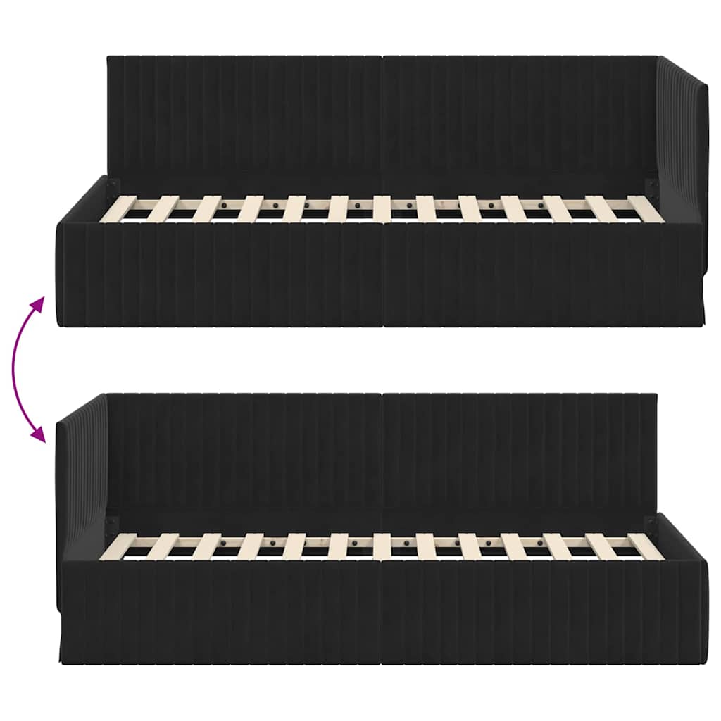 Corner Bed Frame with Headboard Black 90 x 190 cm Velvet