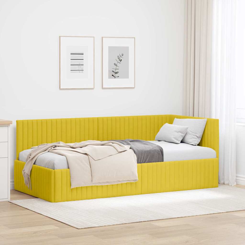 Corner Bed Frame with Headboard Yellow 90 x 190 cm Velvet