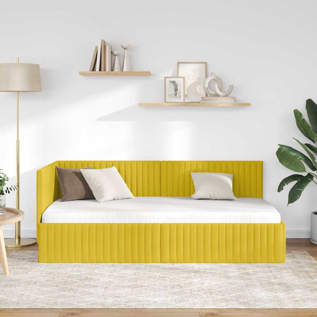 Corner Bed Frame with Headboard Yellow 90 x 190 cm Velvet