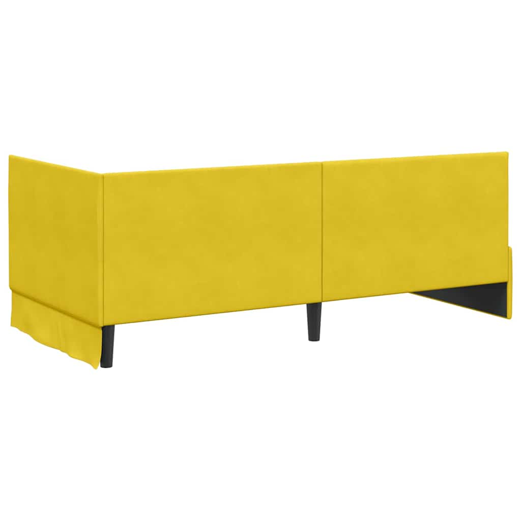 Corner Bed Frame with Headboard Yellow 90 x 190 cm Velvet