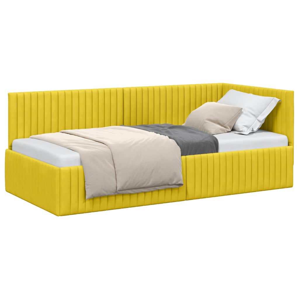 Corner Bed Frame with Headboard Yellow 90 x 190 cm Velvet