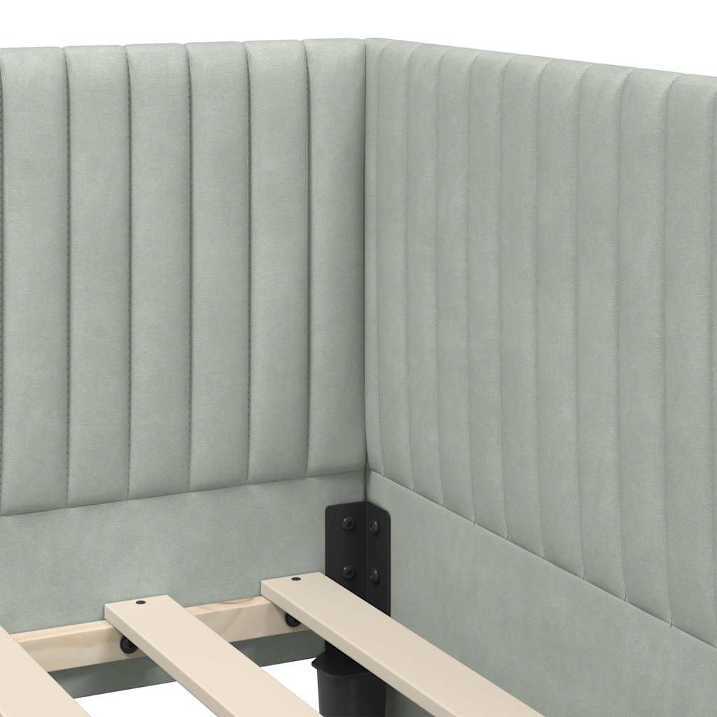 Corner Bed Frame with Headboard Light grey 90 x 200 cm Velvet