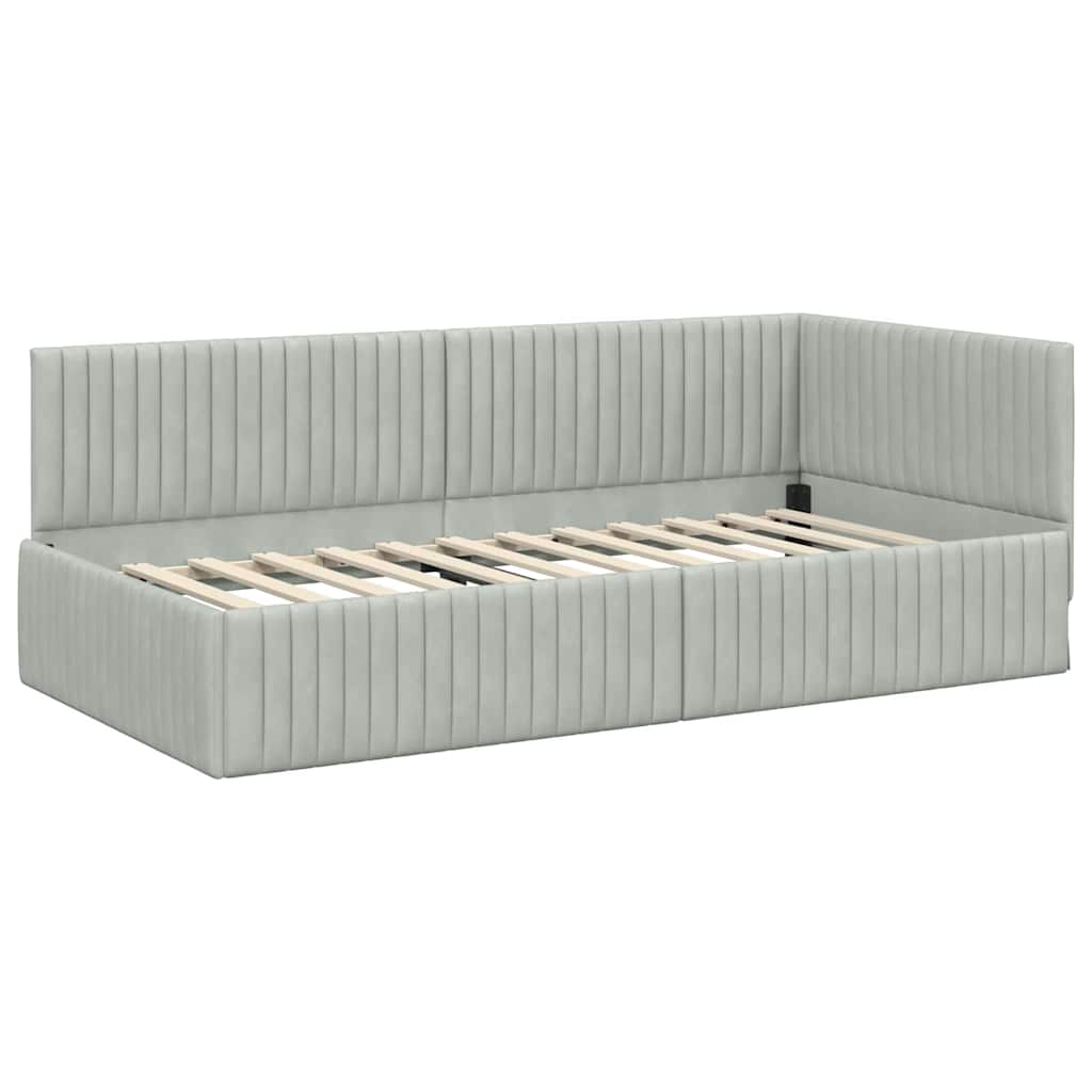 Corner Bed Frame with Headboard Light grey 90 x 200 cm Velvet