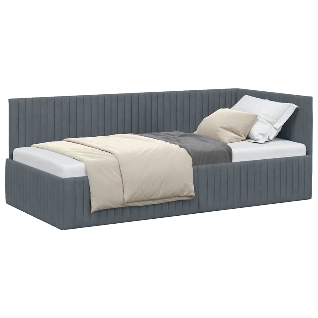 Corner Bed Frame with Headboard Dark grey 90 x 200 cm Velvet