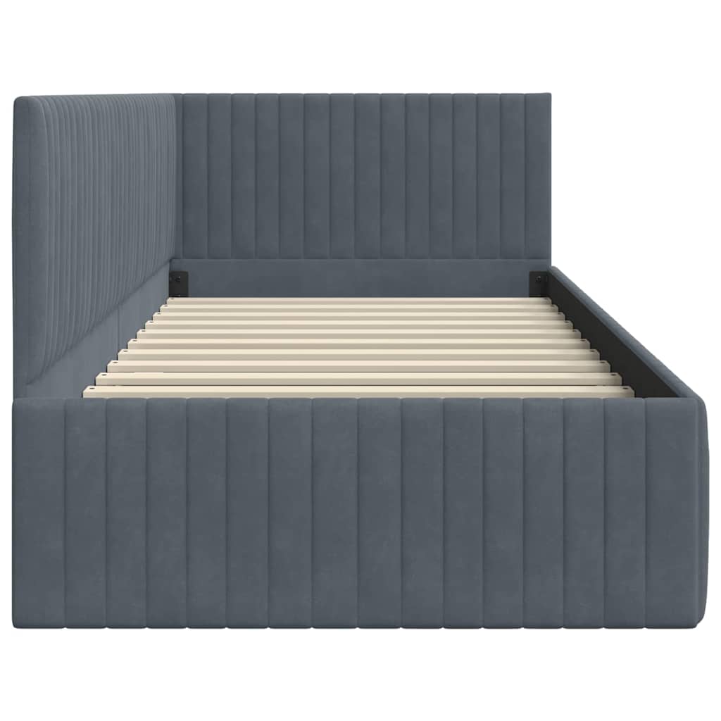 Corner Bed Frame with Headboard Dark grey 90 x 200 cm Velvet