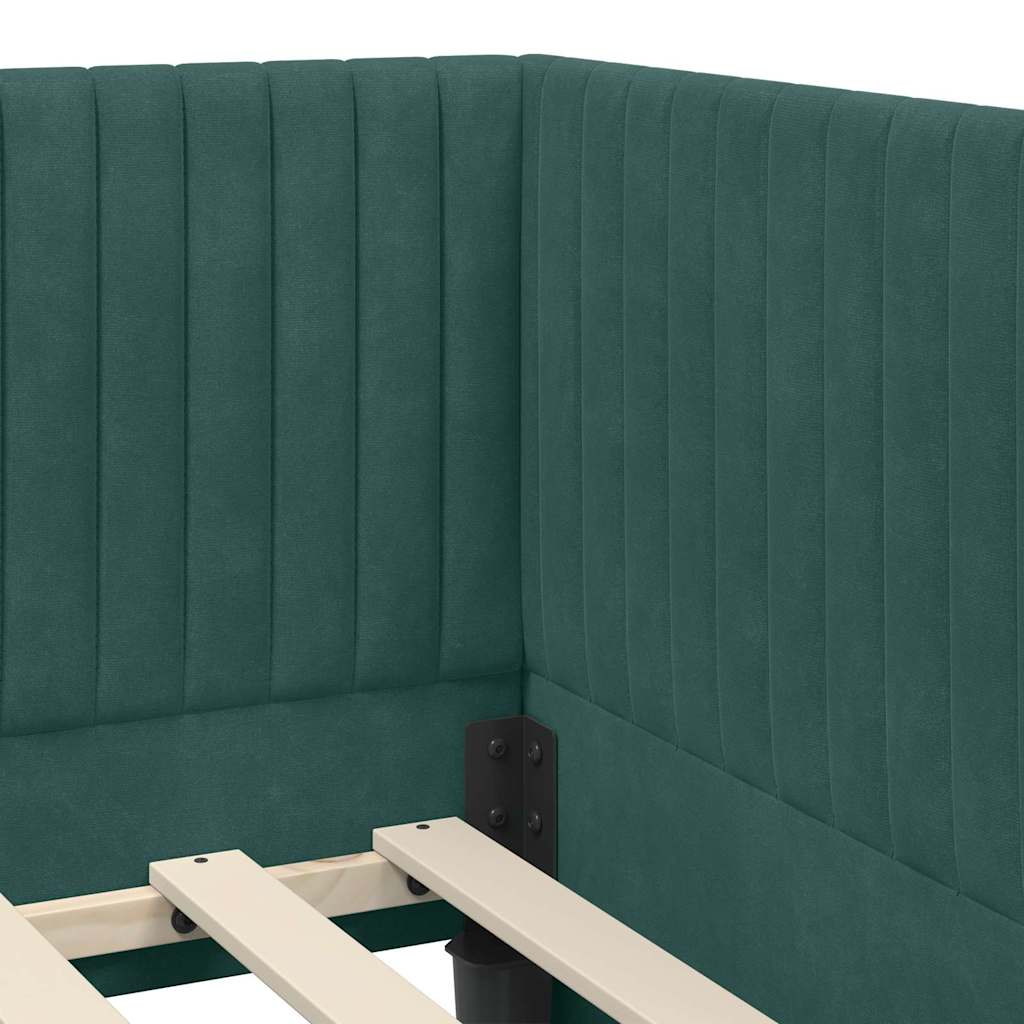 Corner Bed Frame with Headboard Dark green 90 x 200 cm Velvet