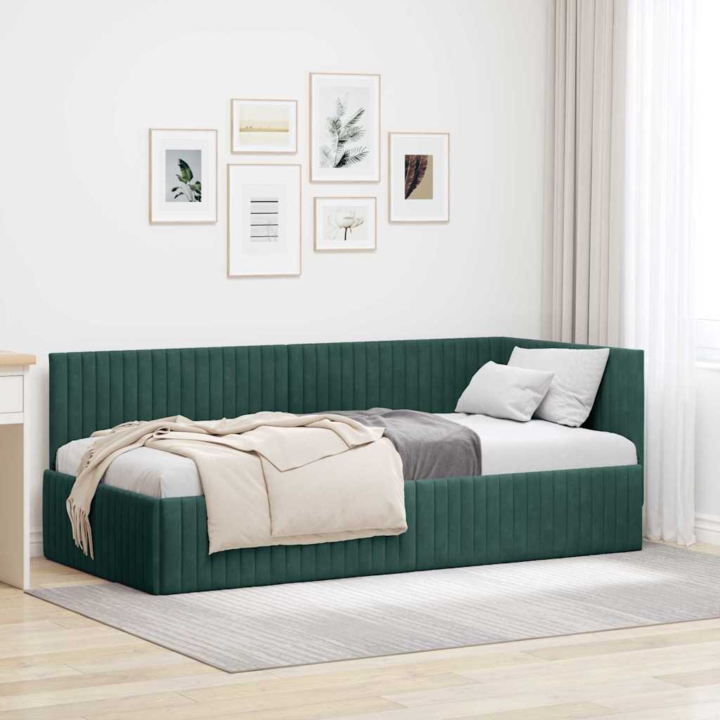 Corner Bed Frame with Headboard Dark green 90 x 200 cm Velvet