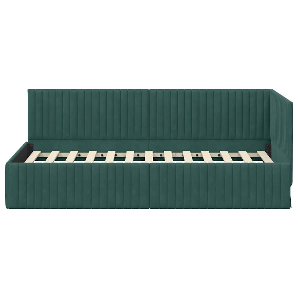 Corner Bed Frame with Headboard Dark green 90 x 200 cm Velvet