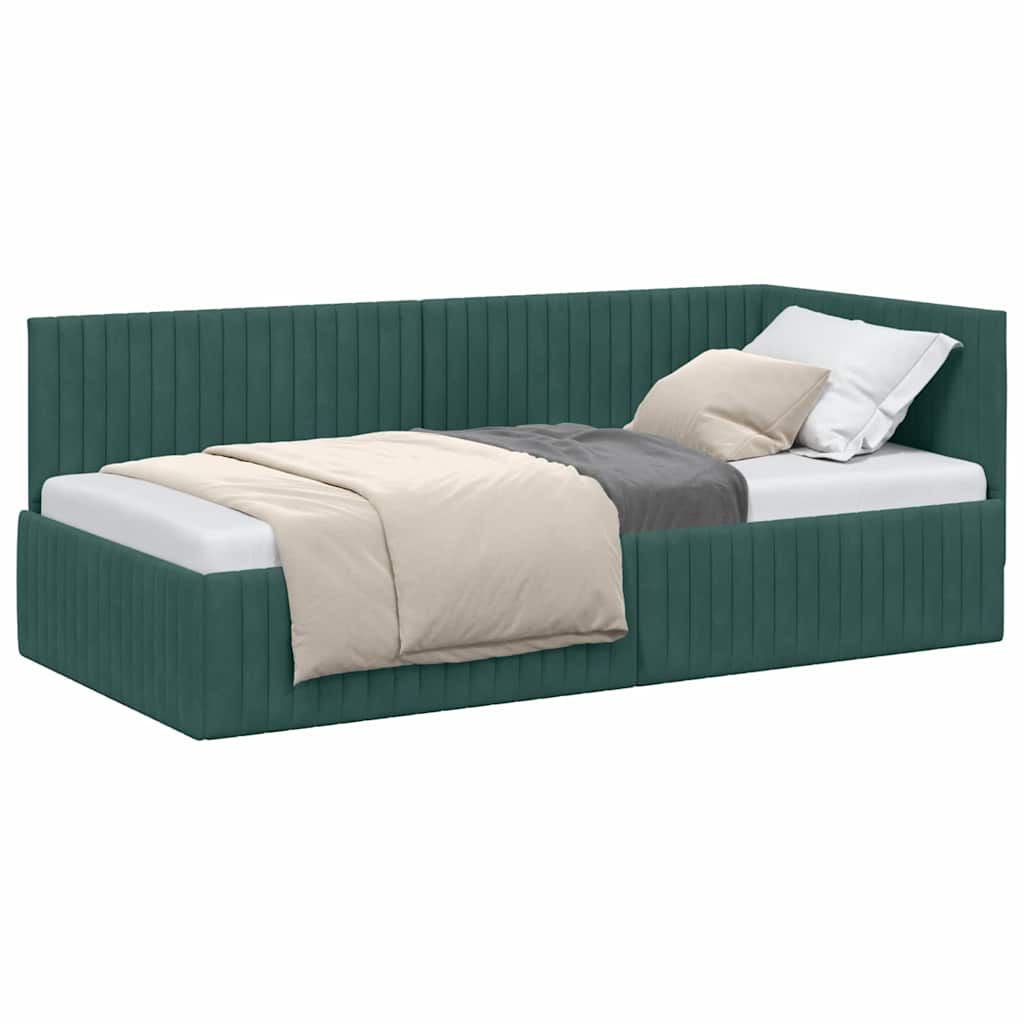 Corner Bed Frame with Headboard Dark green 90 x 200 cm Velvet