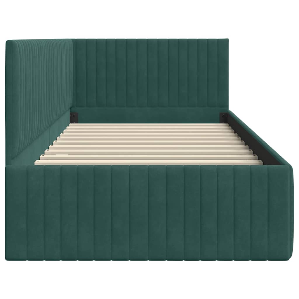 Corner Bed Frame with Headboard Dark green 90 x 200 cm Velvet