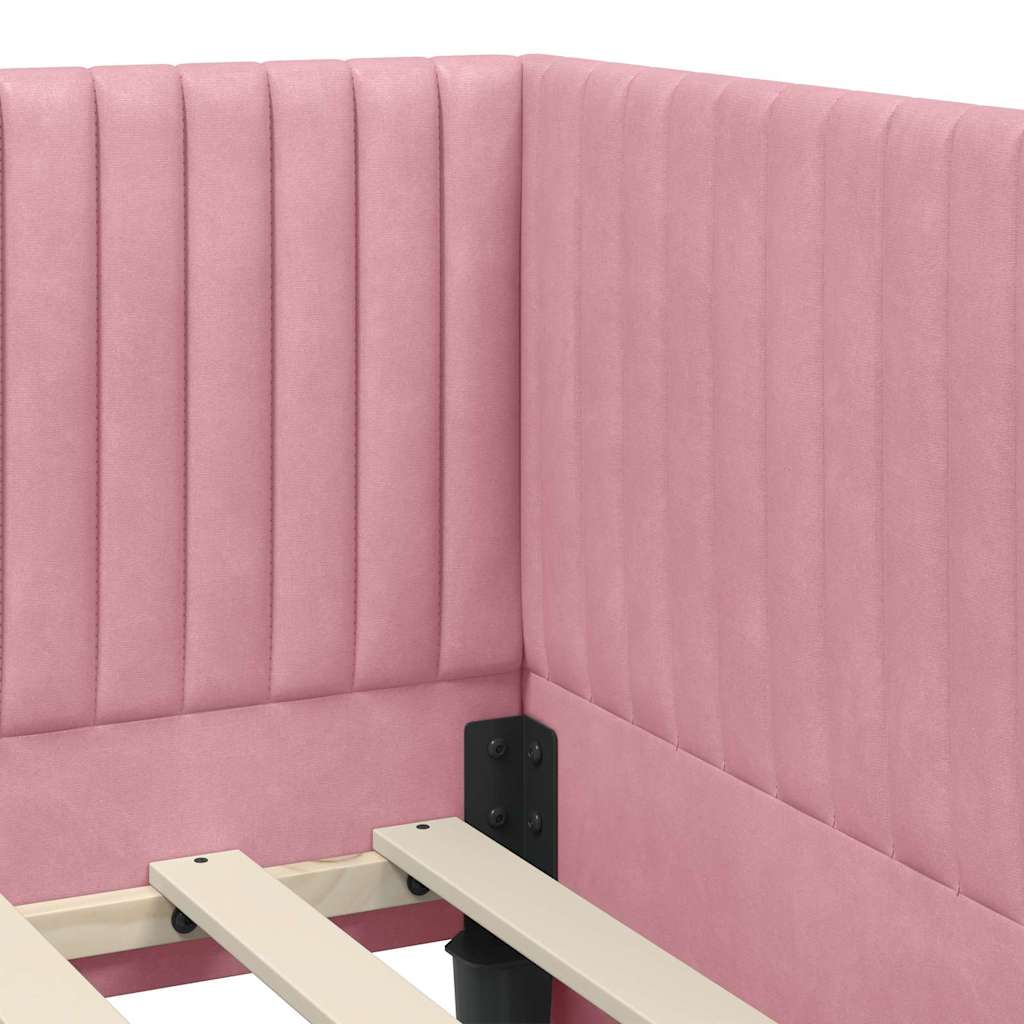 Corner Bed Frame with Headboard Pink 90 x 200 cm Velvet