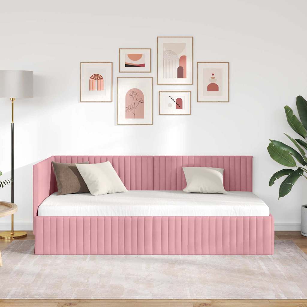 Corner Bed Frame with Headboard Pink 90 x 200 cm Velvet