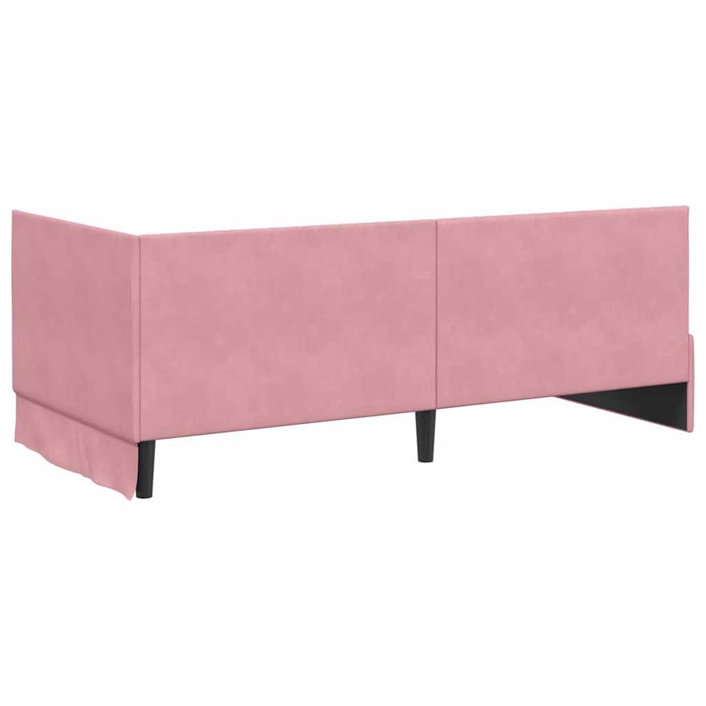 Corner Bed Frame with Headboard Pink 90 x 200 cm Velvet