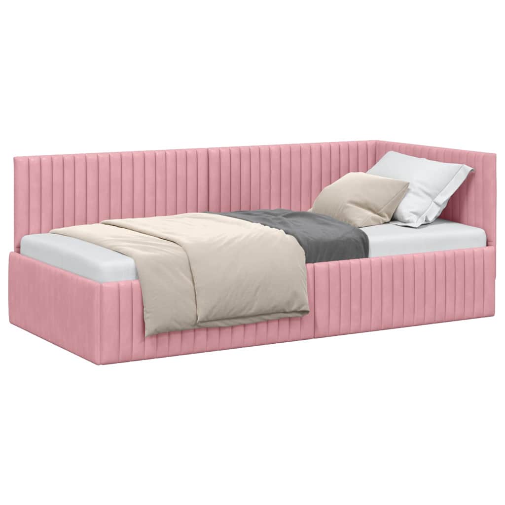 Corner Bed Frame with Headboard Pink 90 x 200 cm Velvet